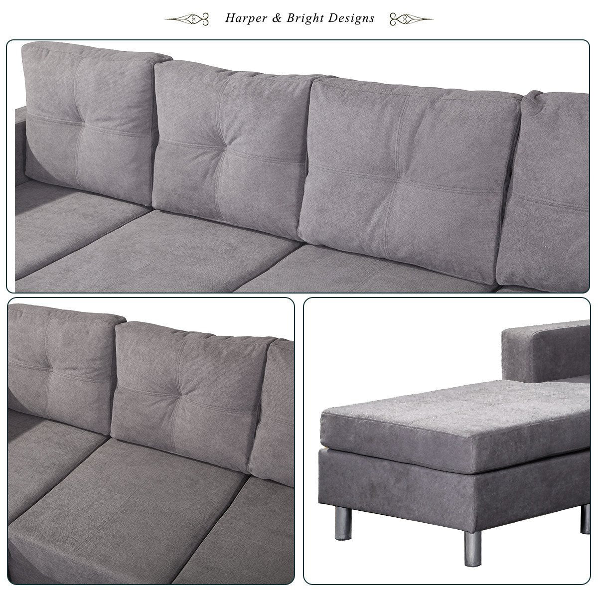 Couch and Sofa Sets for Living Room with Reversible Chaise Lounge L Shape Home Furniture