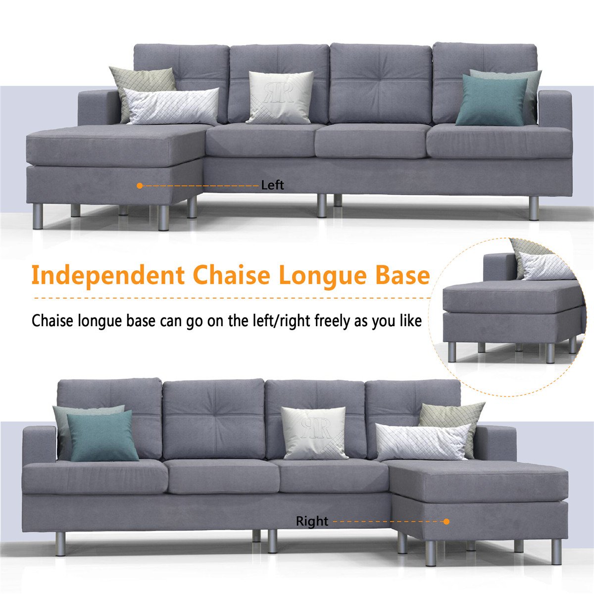 Couch and Sofa Sets for Living Room with Reversible Chaise Lounge L Shape Home Furniture