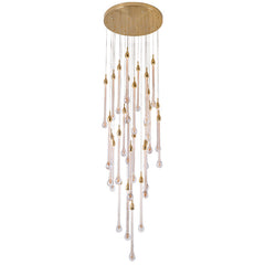 Focus on the elegant ceiling mount and delicate suspension chains of the grand celestial crystal fixture.