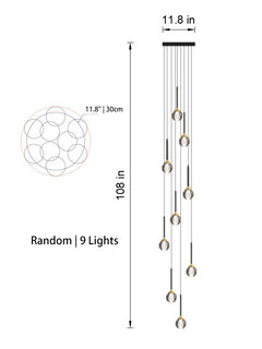 Front view of the 9-light Sculptural Crystal Pendant Light in random style, displaying its balanced design.