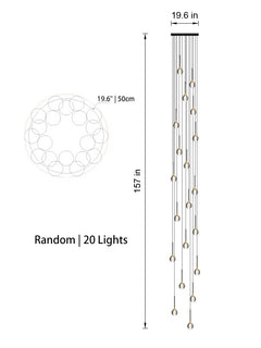 Front view of the 20-light Sculptural Crystal Pendant Light in random style, perfect for spacious interiors.