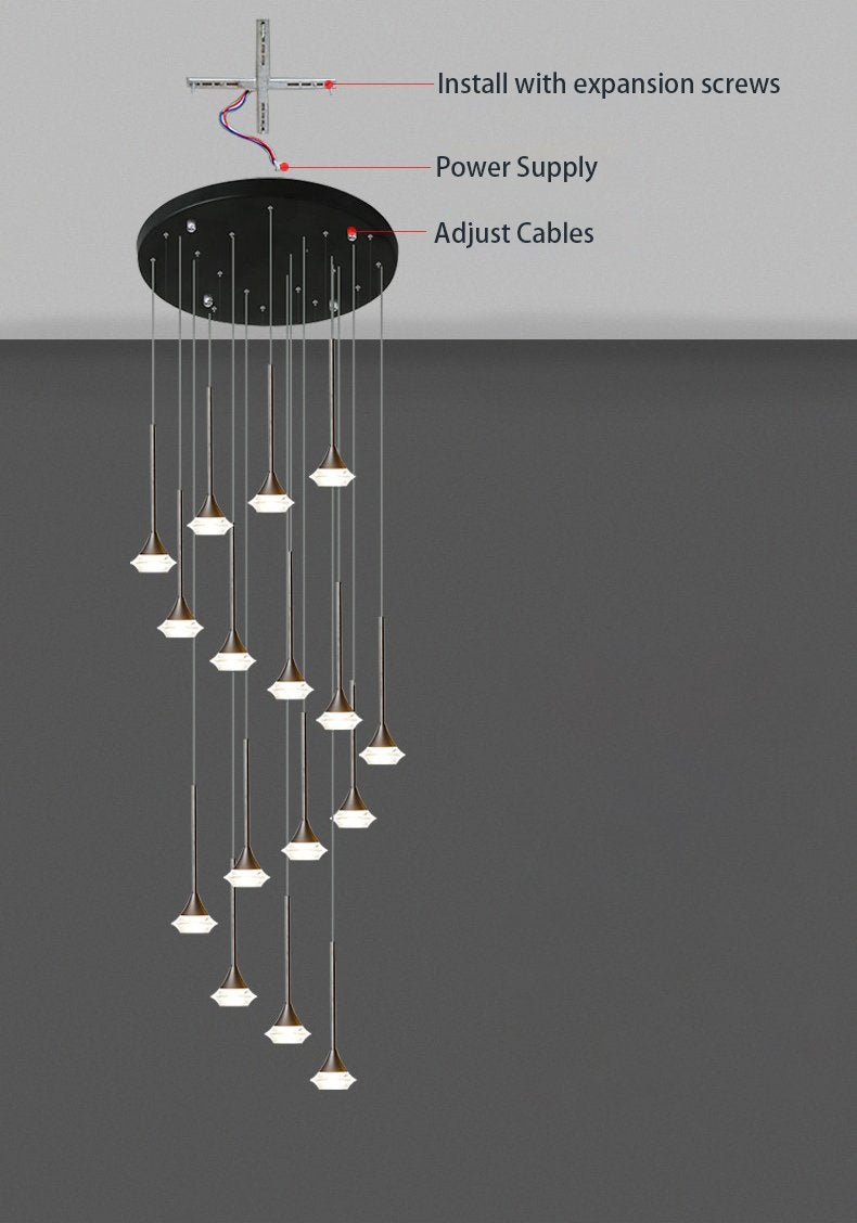 Spiral Glass Pendant Light | Chrome Staircase LED | Aurorae