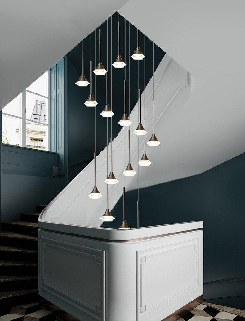 Spiral Glass Pendant Light | Chrome Staircase LED | Aurorae