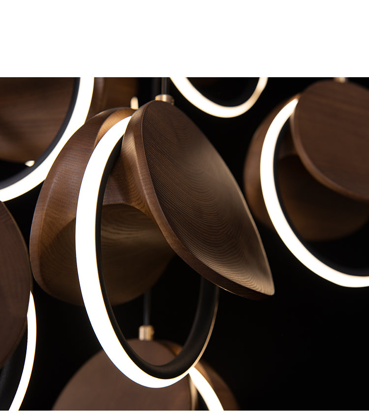 Double Moon Pendant Light | Wood & Brass LED | Aurorae