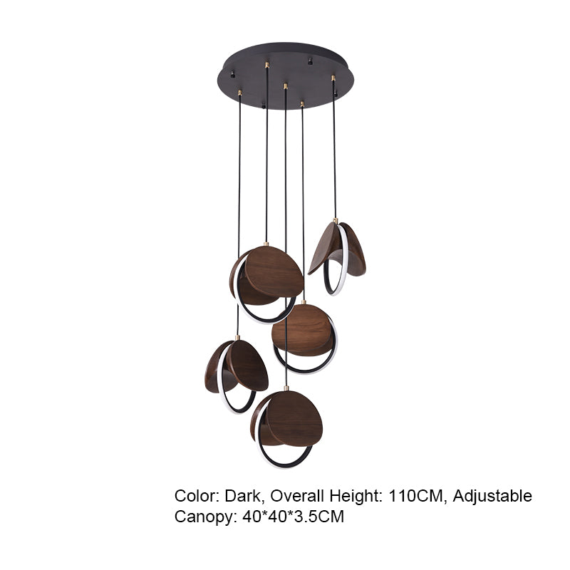 Double Moon Pendant Light | Wood & Brass LED | Aurorae