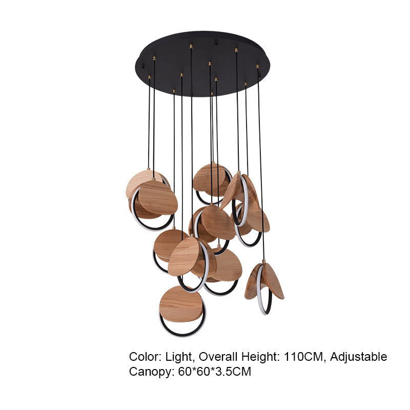 Double Moon Pendant Light | Wood & Brass LED | Aurorae