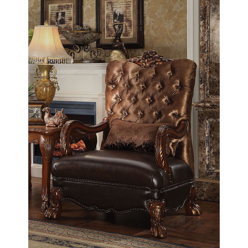 Dresden Chair with 1 Pillow in Golden Brown Velvet and Cherry Oak