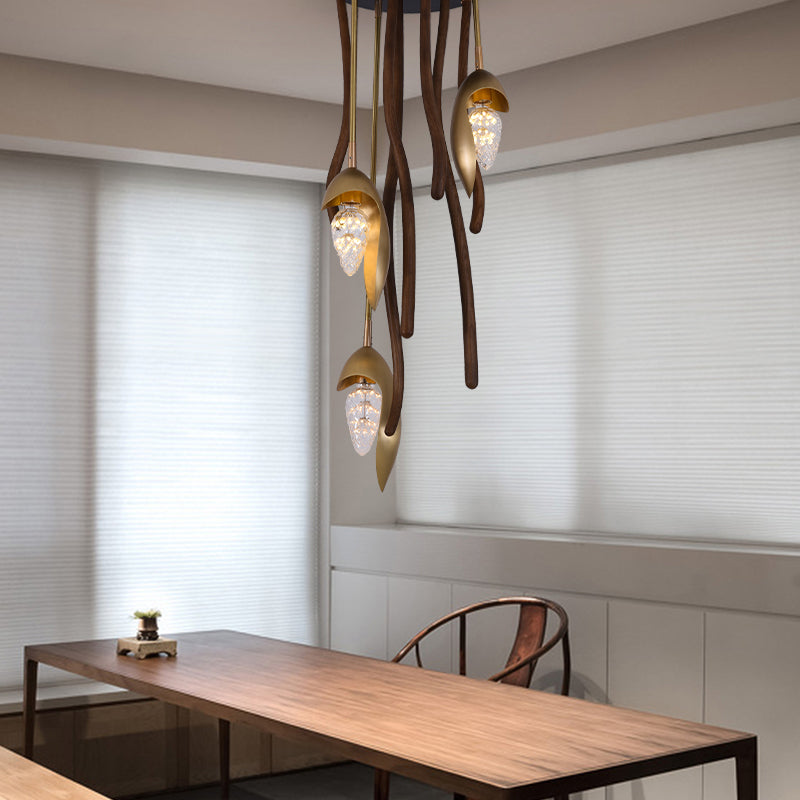 Elf Pendant Light | Grand Wood & Brass Sculpture | Aurorae