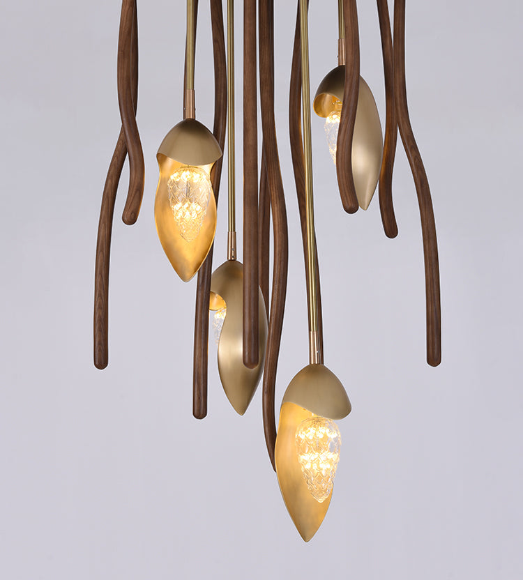 Elf Pendant Light | Grand Wood & Brass Sculpture | Aurorae