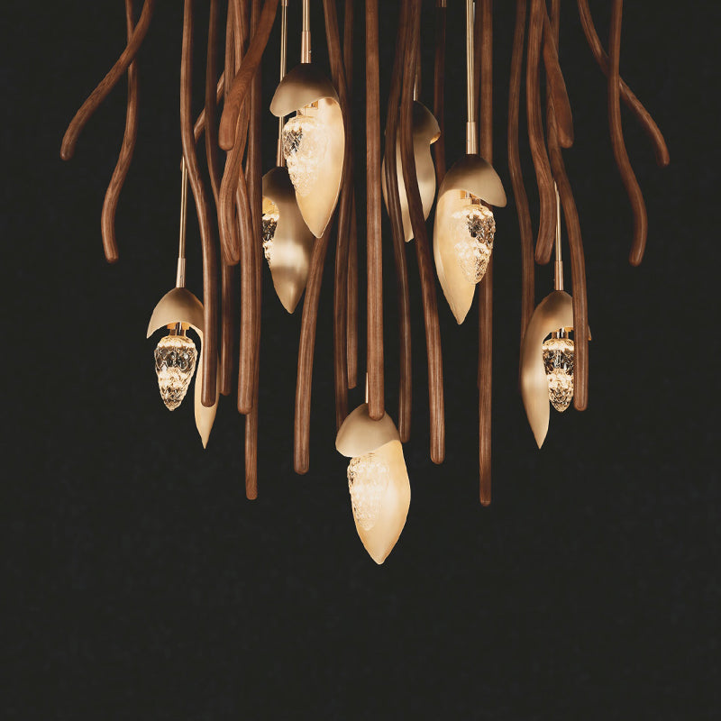 Elf Pendant Light | Grand Wood & Brass Sculpture | Aurorae