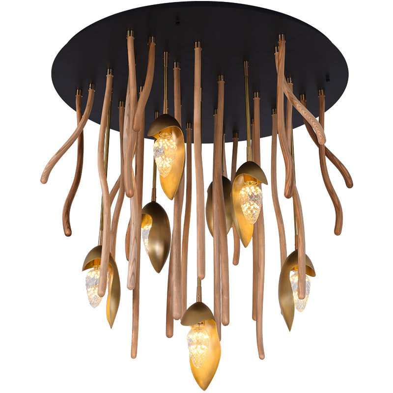 Elf Pendant Light | Grand Wood & Brass Sculpture | Aurorae