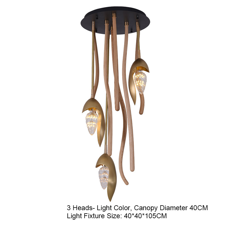 Elf Pendant Light | Grand Wood & Brass Sculpture | Aurorae