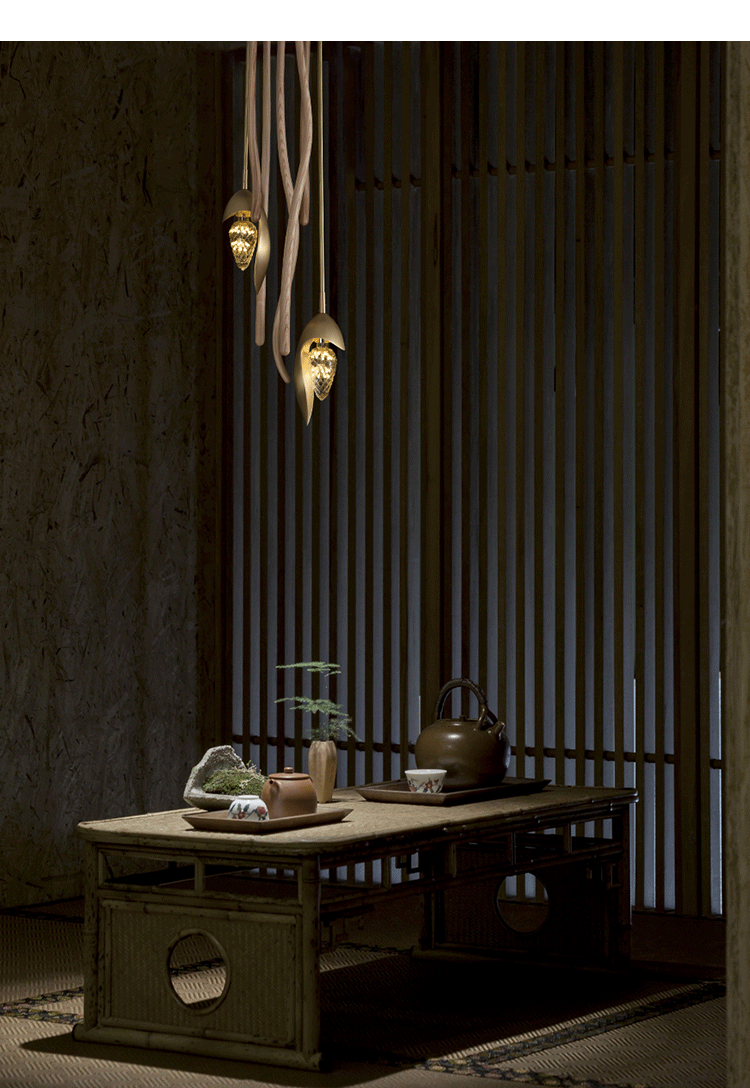 Elf Pendant Light | Grand Wood & Brass Sculpture | Aurorae