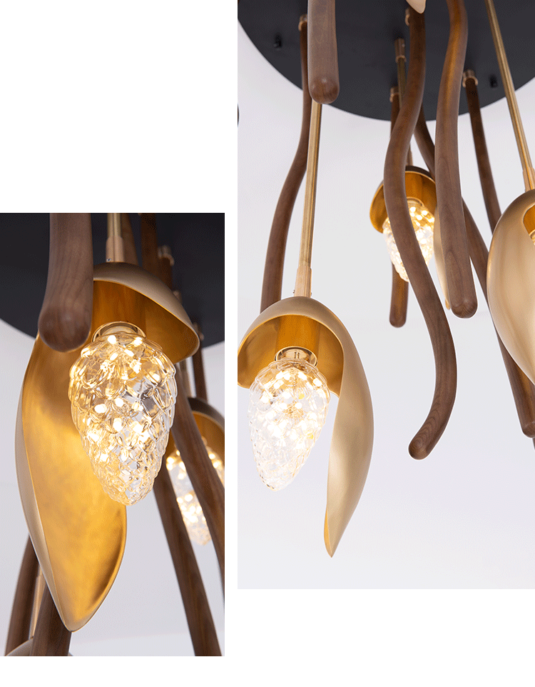 Elf Pendant Light | Grand Wood & Brass Sculpture | Aurorae