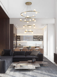 Lifestyle image of the 22-light chandelier in a luxurious foyer, radiating elegance.