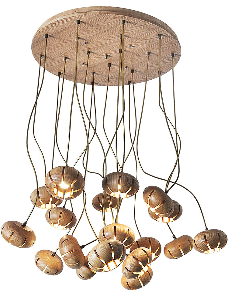 Flower Wooden Chandelier | Natural Brass LED | Aurorae