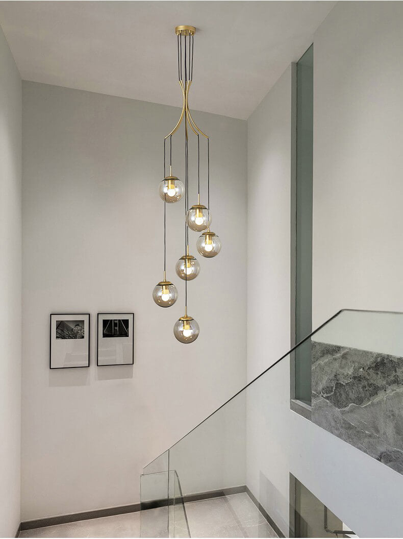 Glass Ball Pendant Light in Cognac | Amber LED | Aurorae