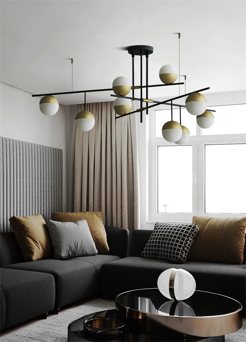 Glass Ball Balance Chandelier | Brass Modern | Aurorae