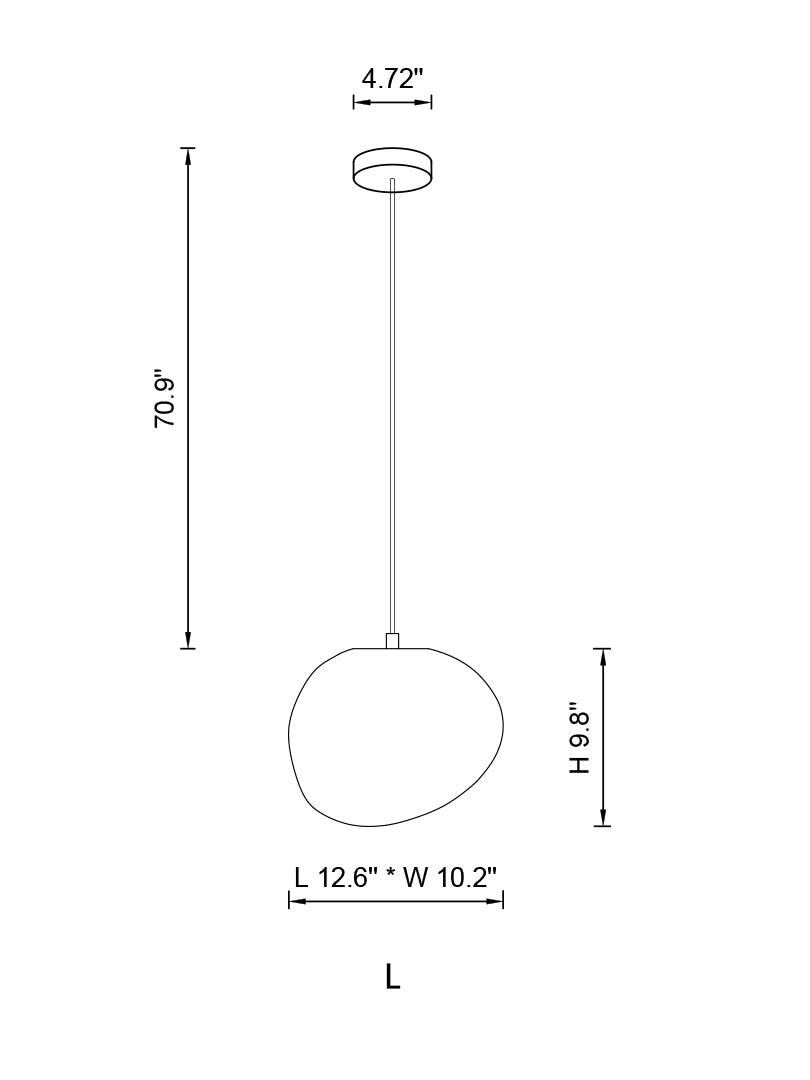 Side angle of the single large Gregg Pendant Lamp, highlighting its adjustable cable and warm LED glow.