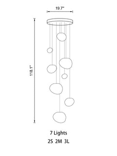 The 7-pendant configuration in a stylish living room, adding timeless elegance to the space.