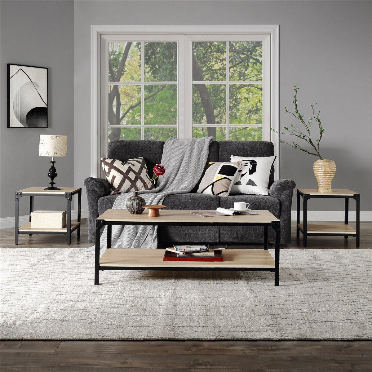 Industrial Coffee Table for Living Room | Wood Look Accent Furniture