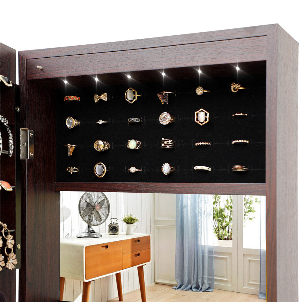 Jewelry Storage Mirror Cabinet in Brown With LED Lights