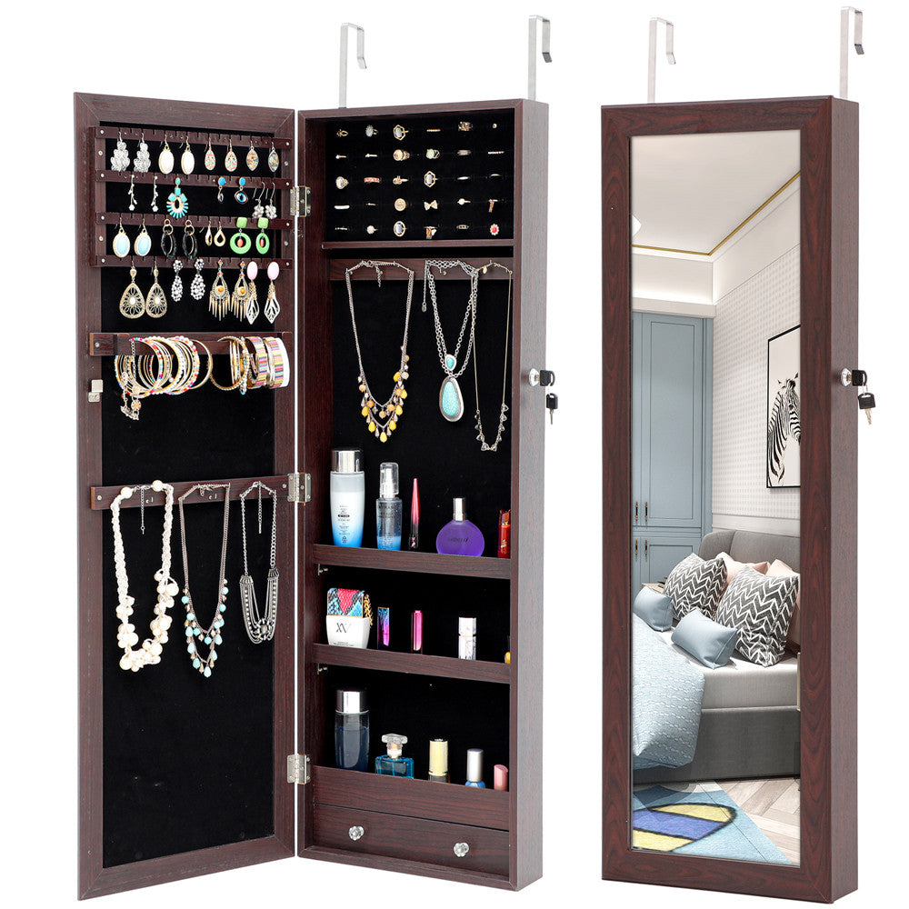 Jewelry Storage Mirror Pendant Cabinet in Brown