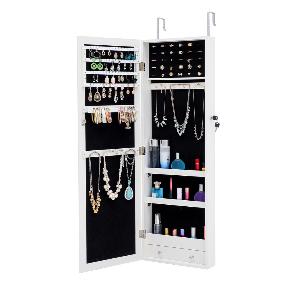 Jewelry Storage Mirror Pendant Cabinet in White
