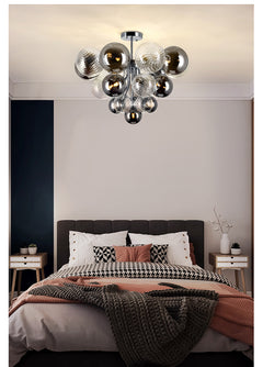 Magic Glass Chandelier with 19 lights in a minimalist bedroom, showcasing versatility.