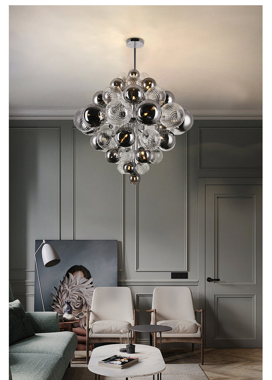 Top view of the 25-light chandelier, illustrating its circular layout with multiple glass shades.