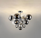 Front view of the 19-light Magic Glass Chandelier with ceiling mount, showcasing its elegant hand-blown glass design and chrome finish.