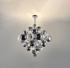 Front view of the 25-light Magic Glass Chandelier with hanging mount, displaying its expansive, graceful form.