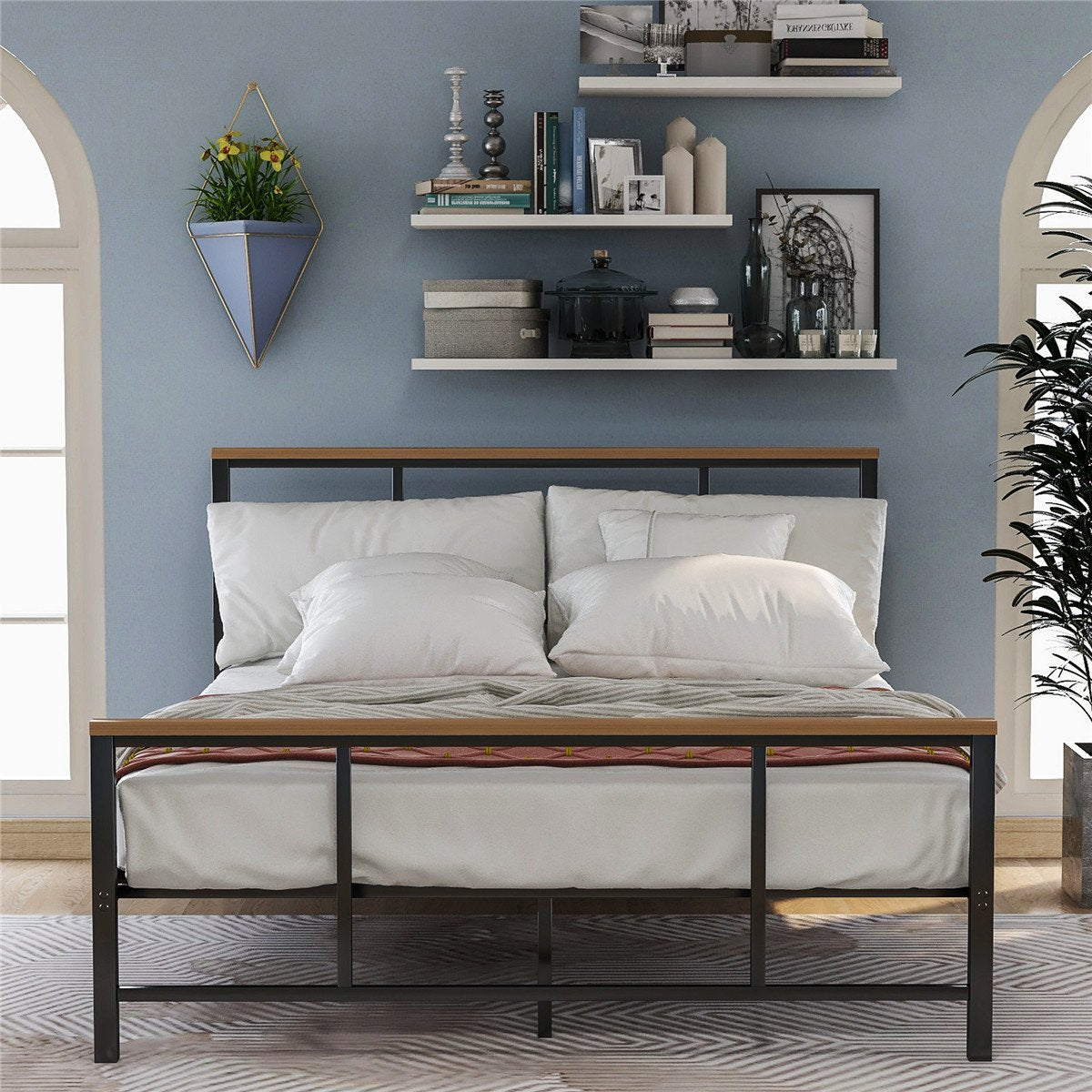 Metal Bed with Wood Decoration