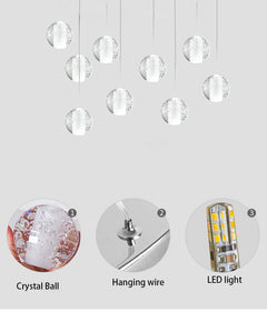 Close-up of the crystal spheres and G4 LED bulbs, showcasing premium craftsmanship.