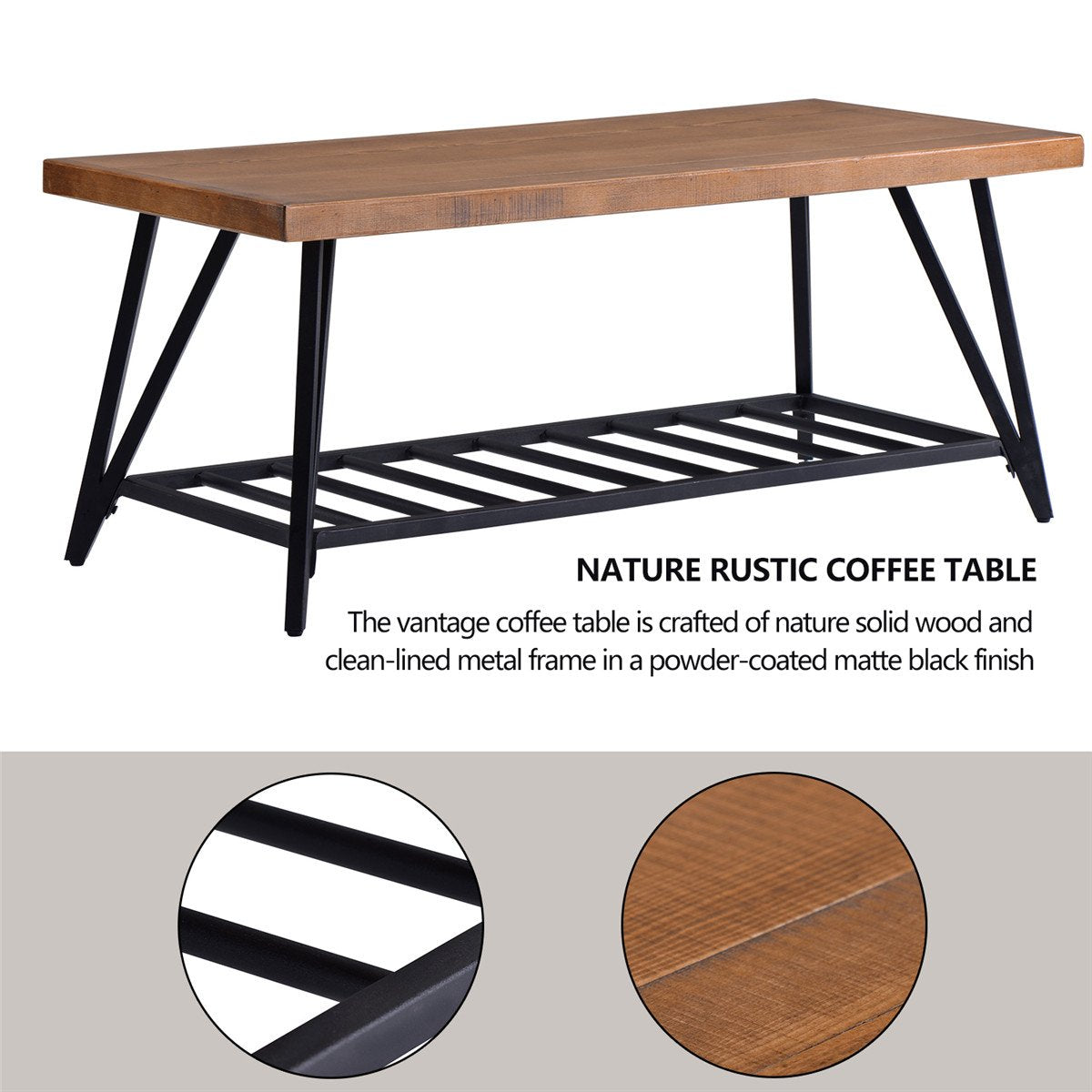 Modern Coffee Table | Easy Assembly Tea Table Cocktail Table with Lower Shelf for Living Room