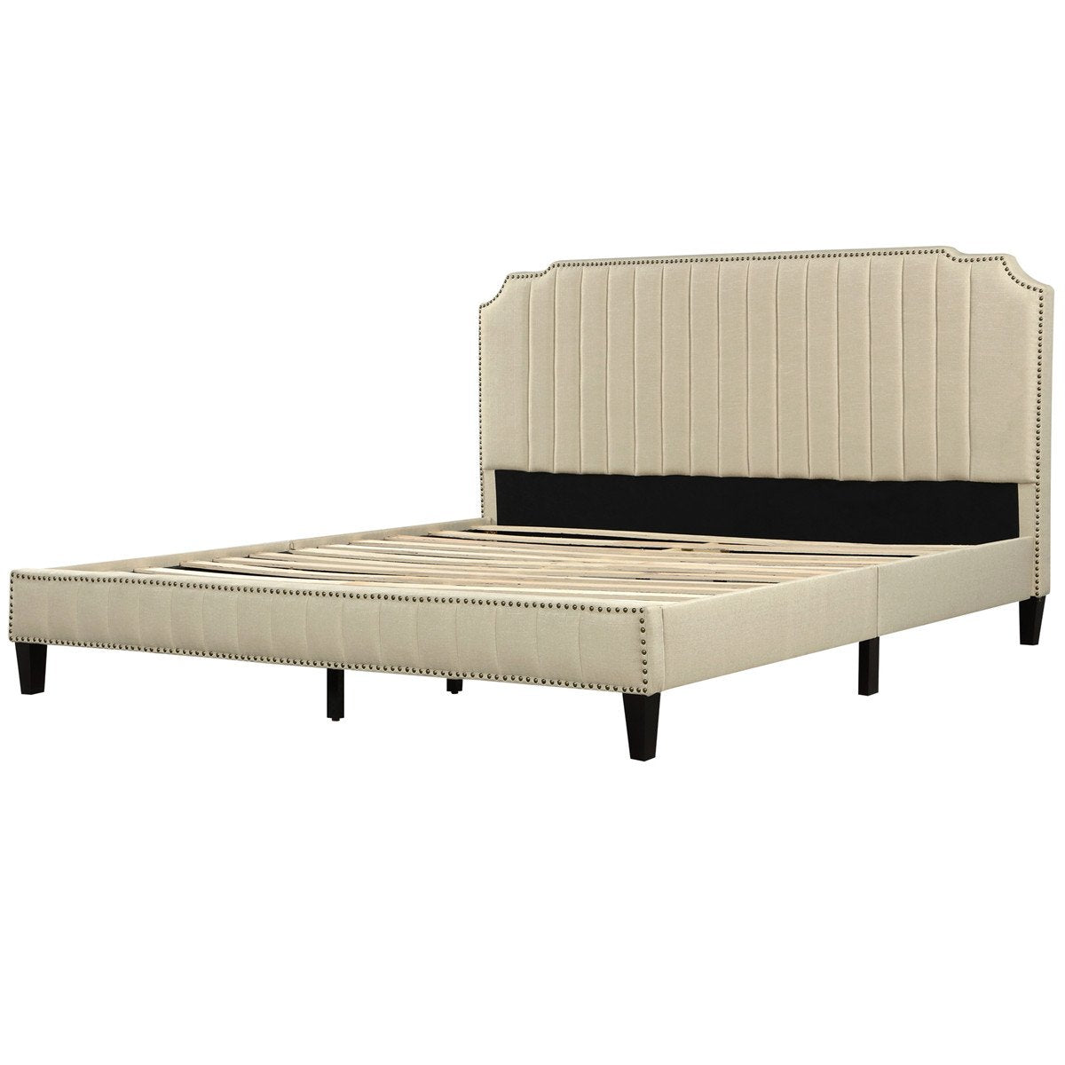 Modern Linen Curved Upholstered Platform Bed
