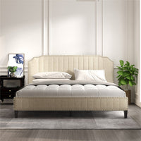 Thumbnail for Modern Linen Curved Upholstered Platform Bed