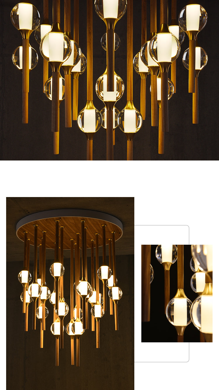 Night Dew Wooden Chandelier | Crystal Glass LED | Aurorae