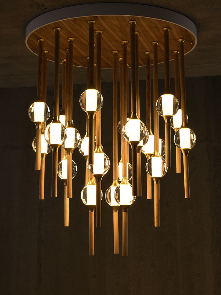 Night Dew Wooden Chandelier | Crystal Glass LED | Aurorae