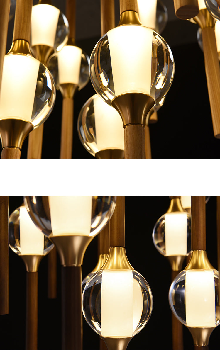 Night Dew Wooden Chandelier | Crystal Glass LED | Aurorae