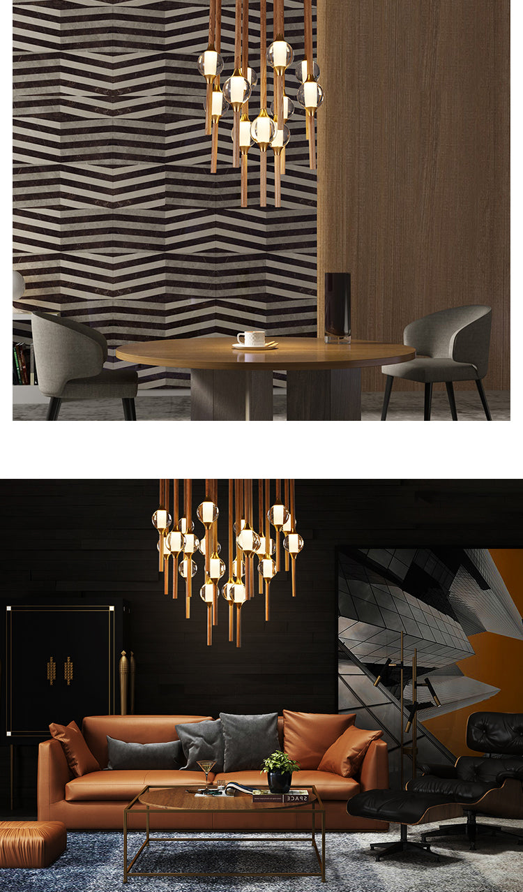 Night Dew Wooden Chandelier | Crystal Glass LED | Aurorae