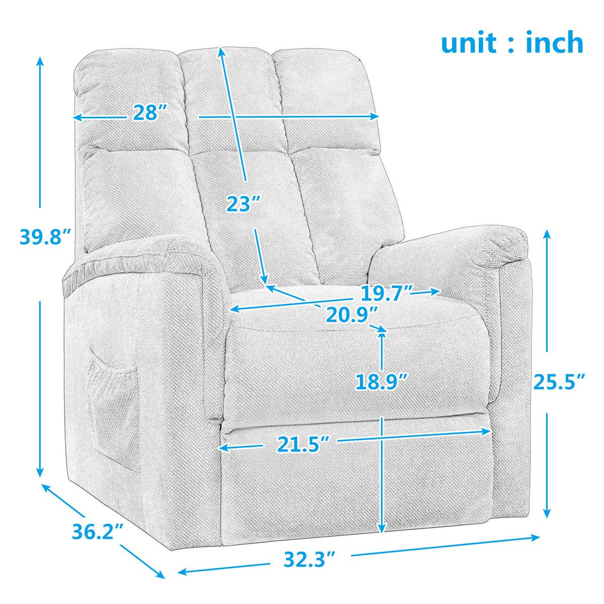 Power Lift Chair Soft Fabric Recliner Lounge Living Room Sofa with Remote Control