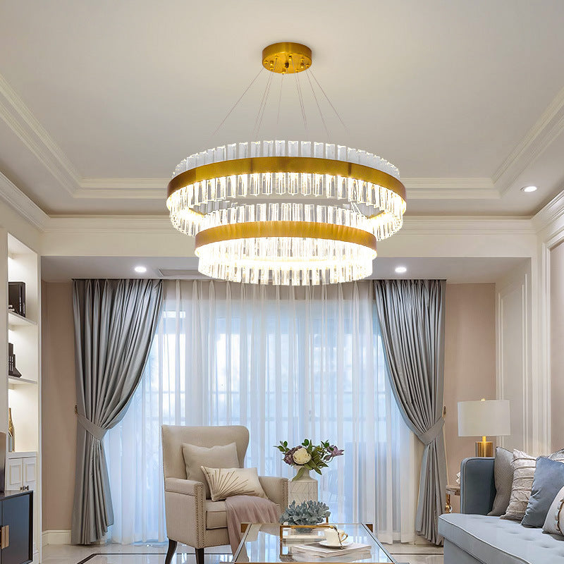 Indoor Round Chandelier | Crystal Brass Compact LED | Aurorae