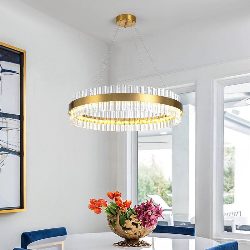 Indoor Round Chandelier | Crystal Brass Compact LED | Aurorae