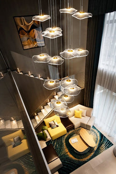 Lifestyle image of the 30-light chandelier in a luxurious living room, creating a radiant ambiance.