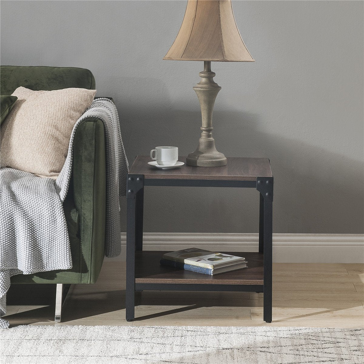 Rustic Farmhouse Square Wood Side End Accent Table Living Room