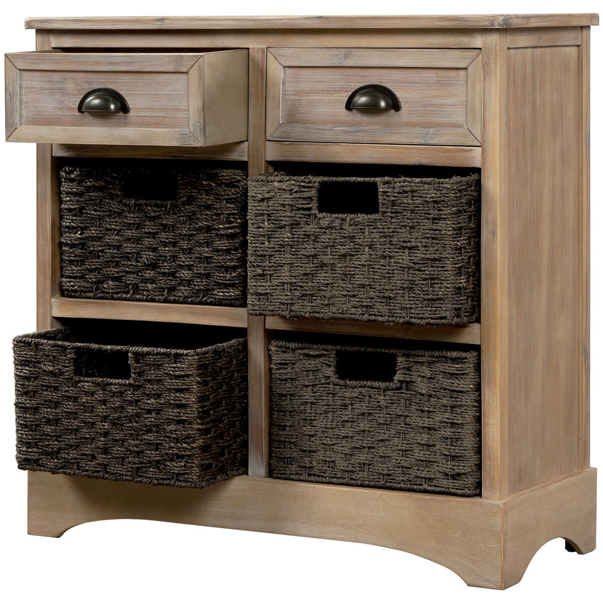 Rustic Storage Cabinet with Two Drawers and Four Classic Fabric