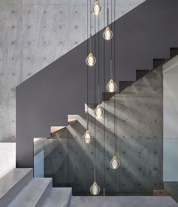 Ethereal Cascade pendant light with cool white illumination for a crisp, modern look.