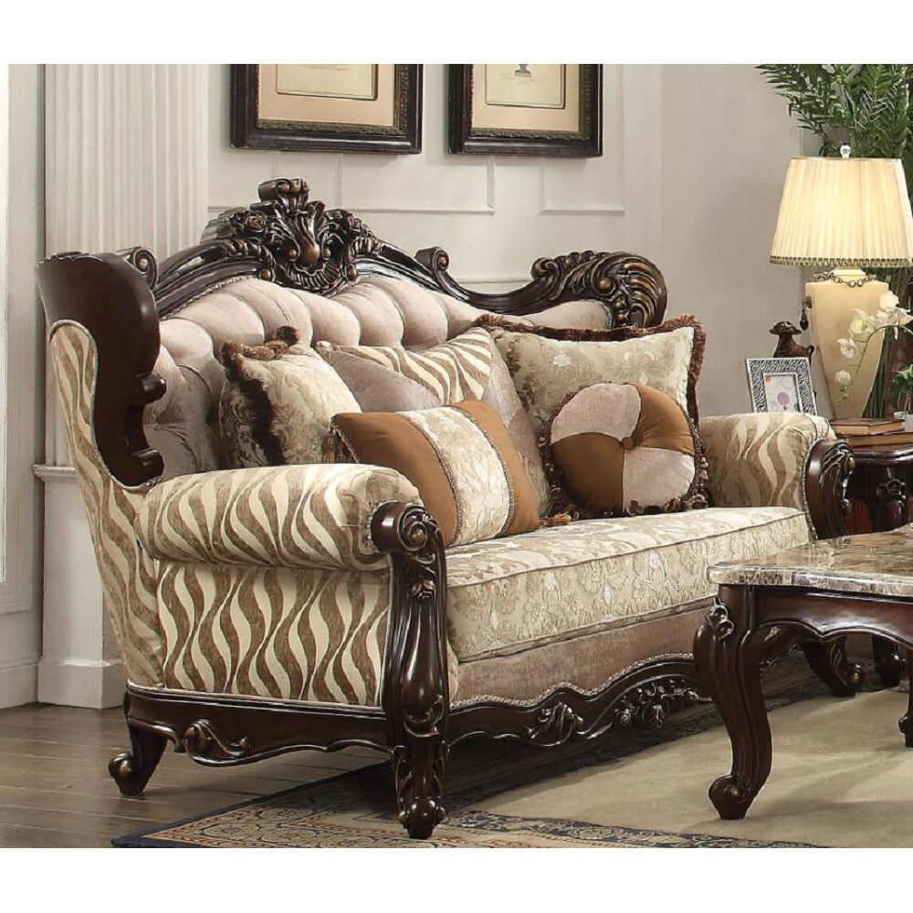 Shalisa Loveseat with 5 Pillows in Fabric and Walnut