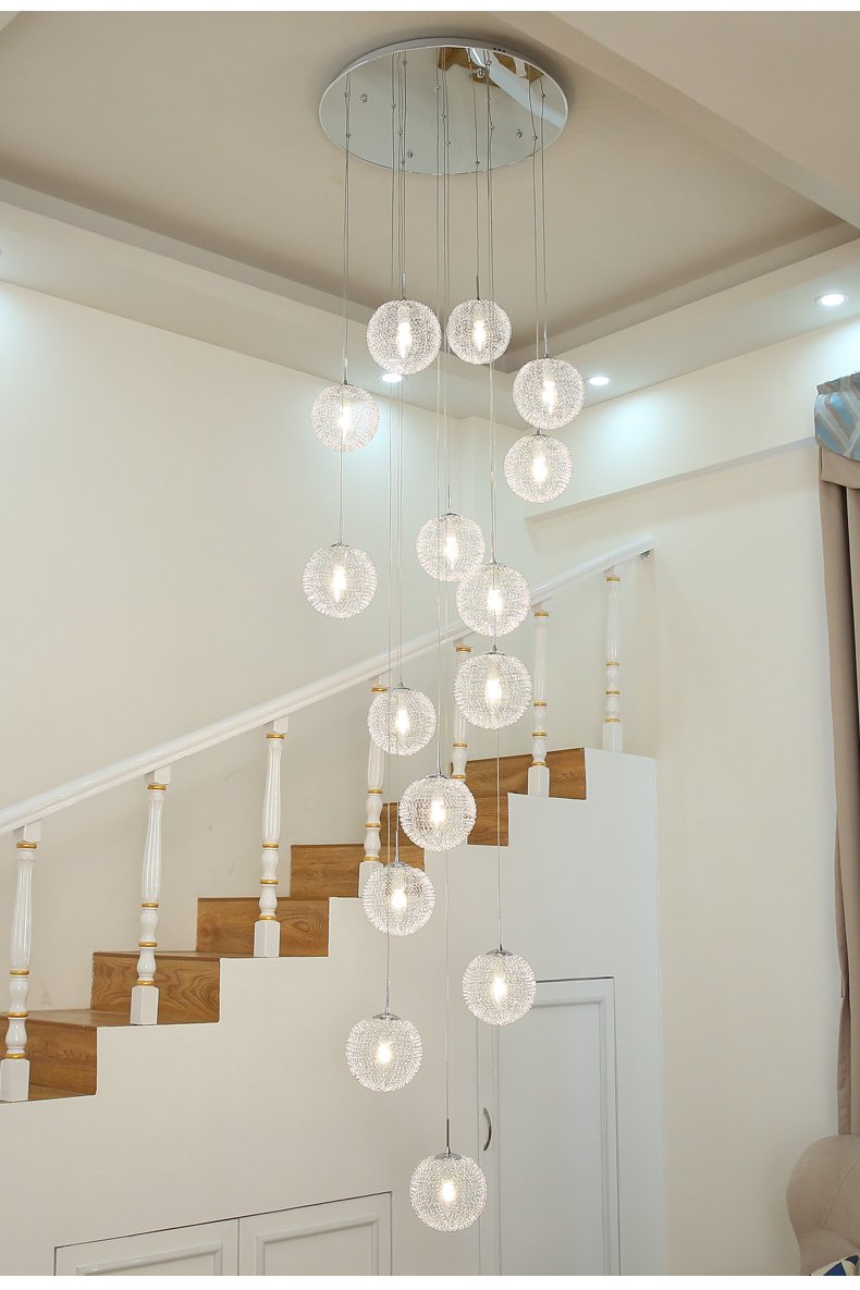 Shiny LED Staircase Chandelier | Chrome Glass | Aurorae